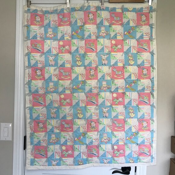 Handmade Vintage Animal Baby‎ Blanket Gender Neutral Measures Approx. 35" by 42" - Picture 2 of 9